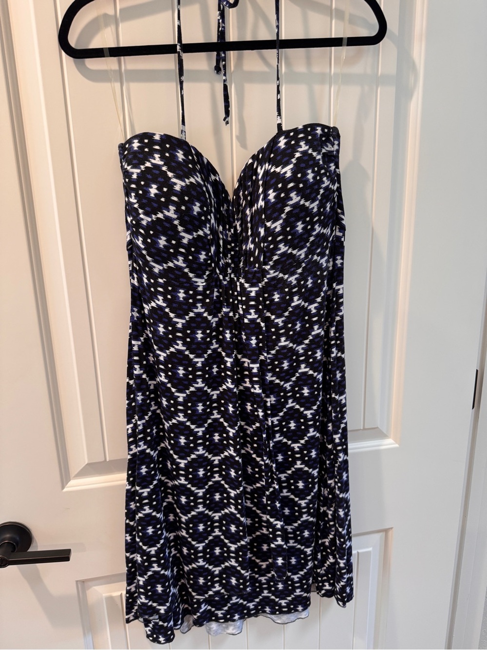 Strapless Navy, Black and White Ikat Print Dress